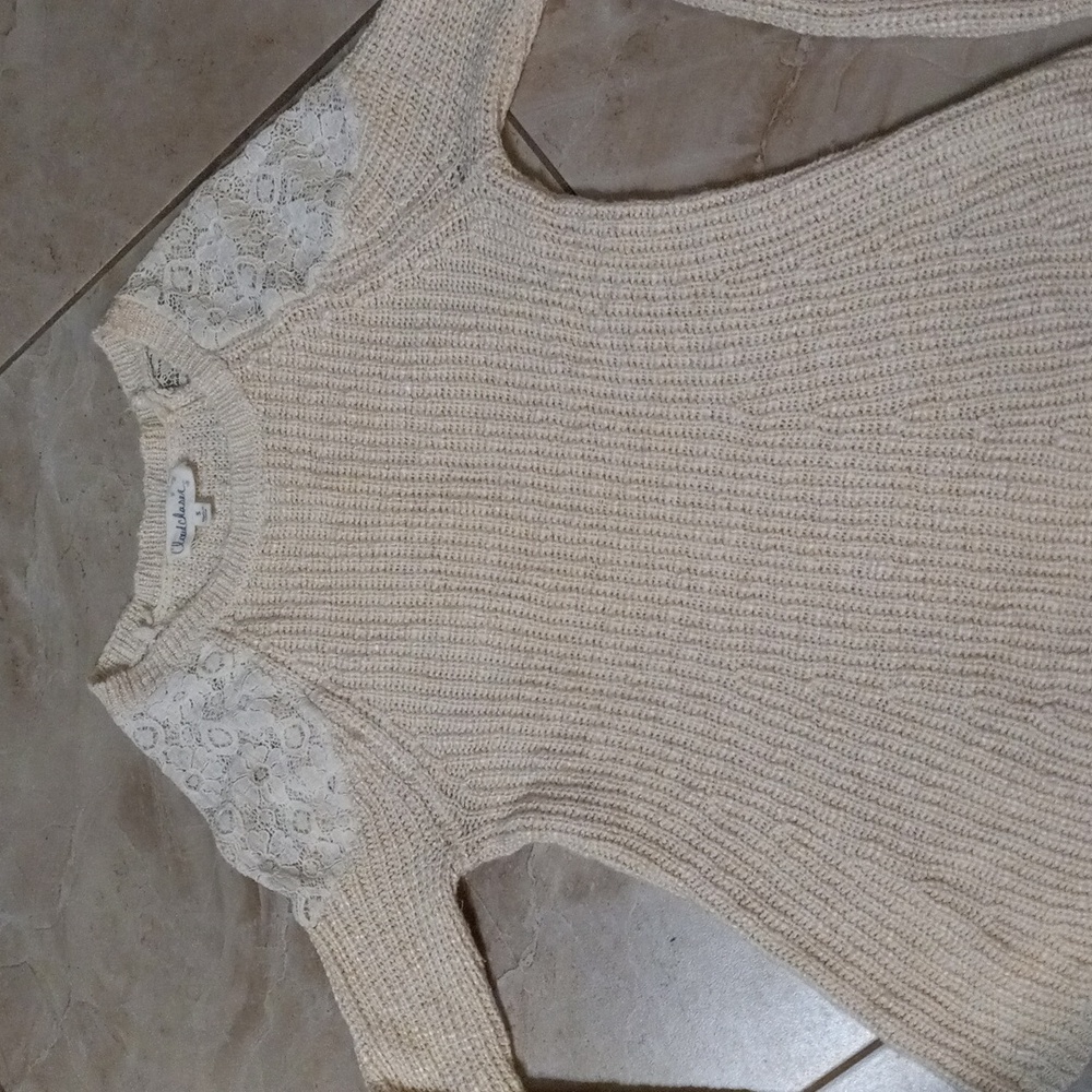Cloud Chaser - Cream Lace-Shoulder Knit Sweater
